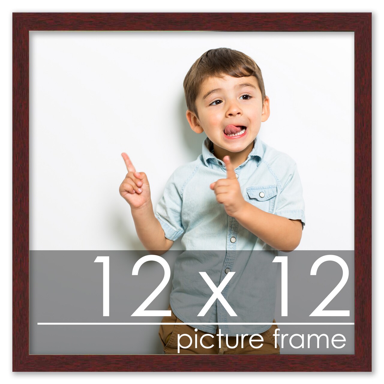 12x12 Solid Wood Picture Frame with UV-Resistant Acrylic & Acid-Free Backing, Available in 6 Finishes: Matte Black, Matte White, Metallic Bronze, Silver, Natural Wood Grain & Mahogany